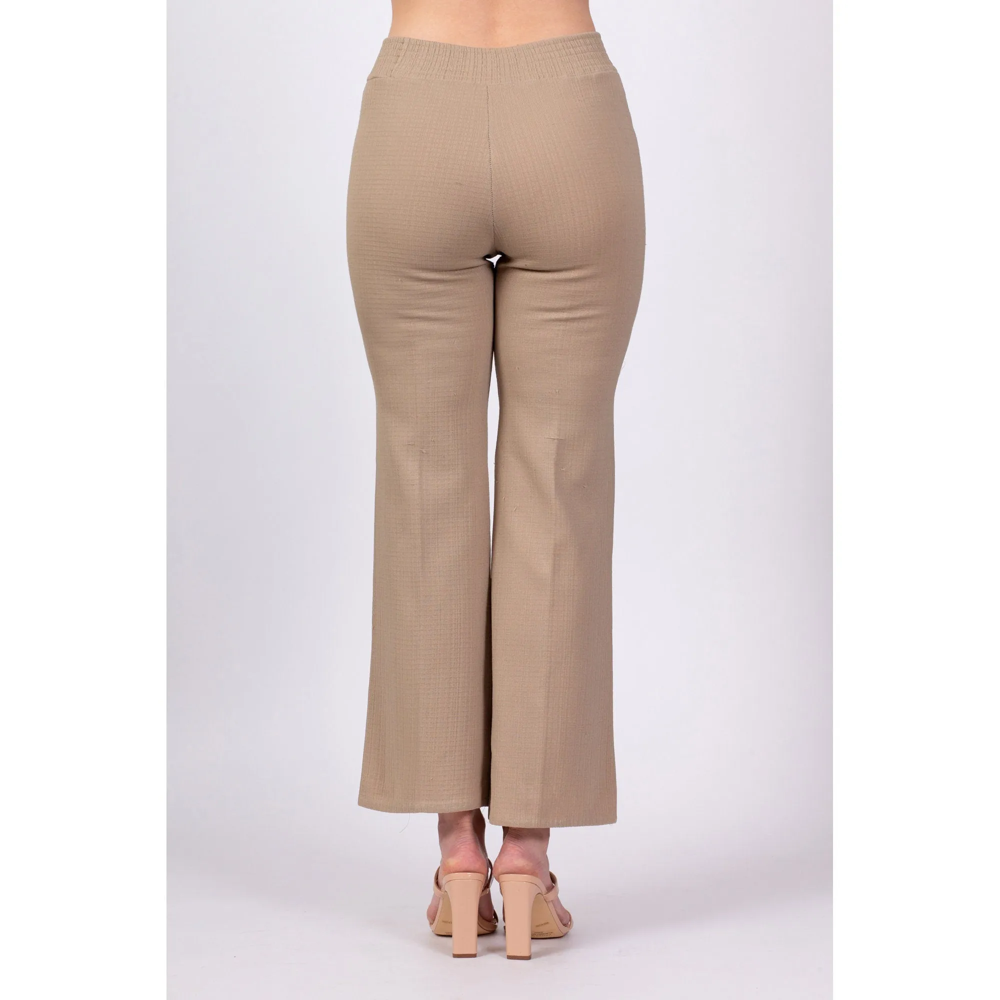 70s Taupe High Waisted Flared Pants - XS to Petite Small, 25"-27"