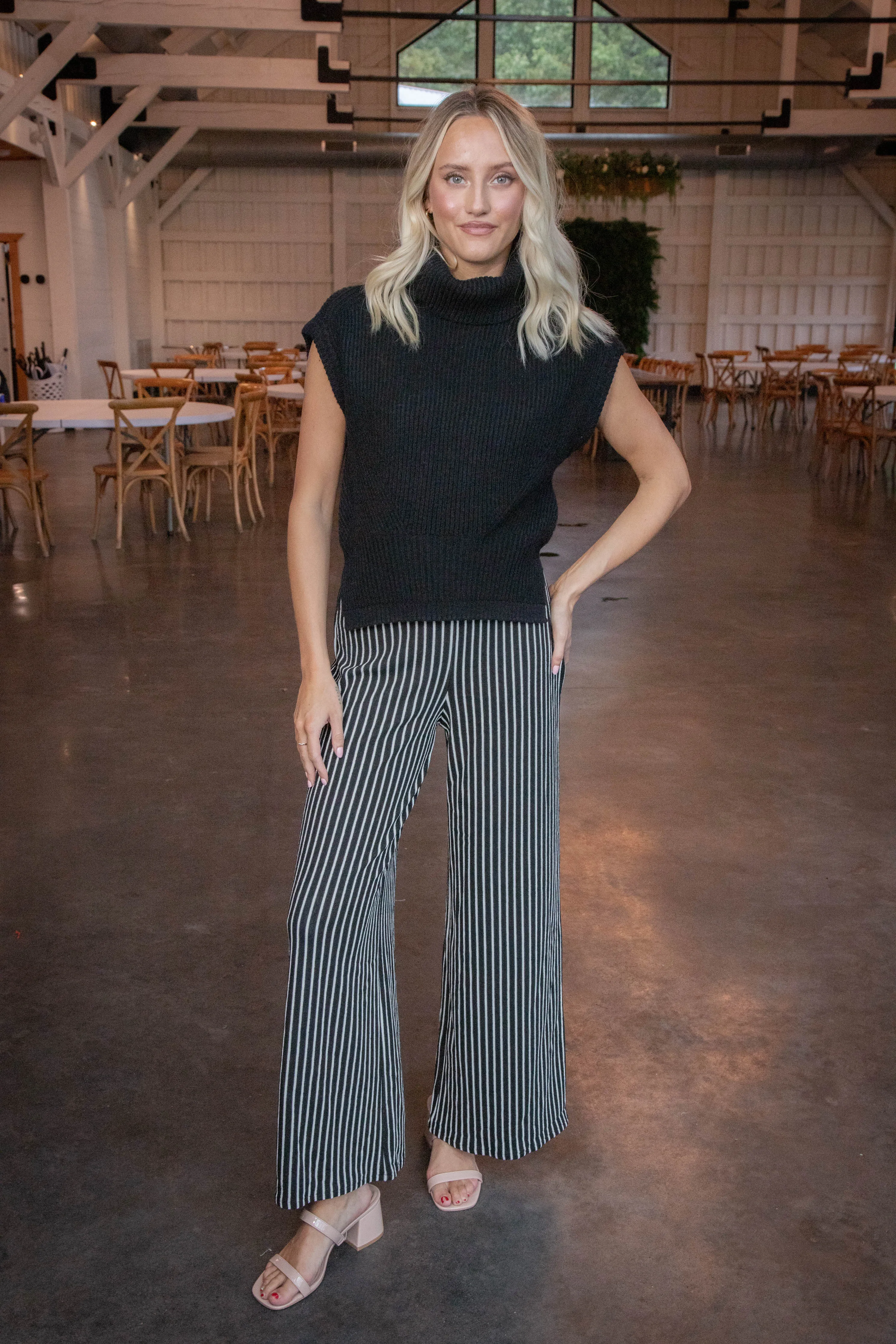 Alondra Striped Pants, Black