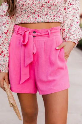 Bayside Stroll Hot Pink Paperbag Linen Shorts FINAL SALE