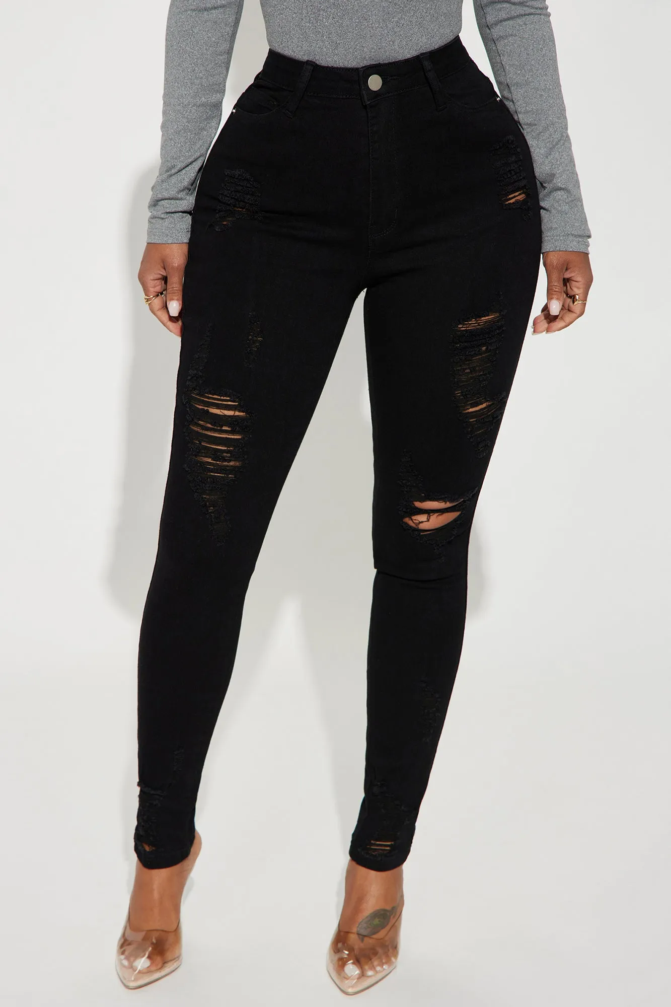 Best One Yet Ripped Stretch Skinny Jeans - Black