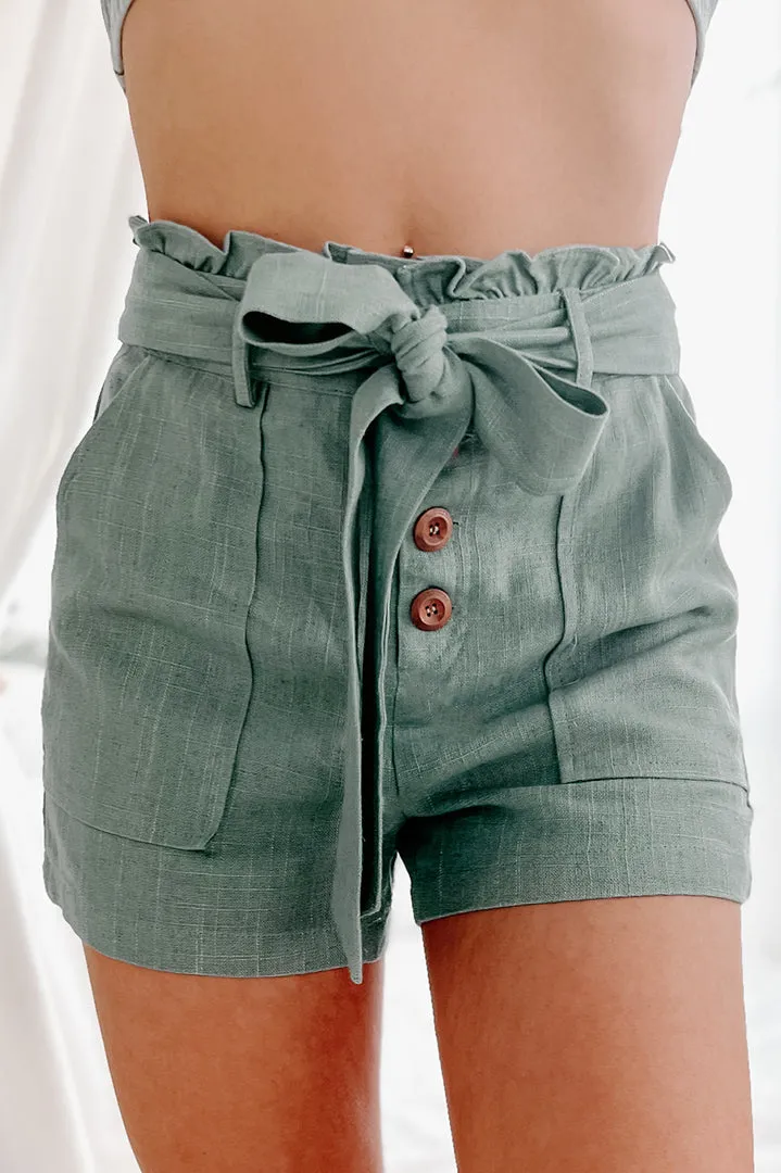 Big Ambitions High Rise Linen Paperbag Shorts (Sage)