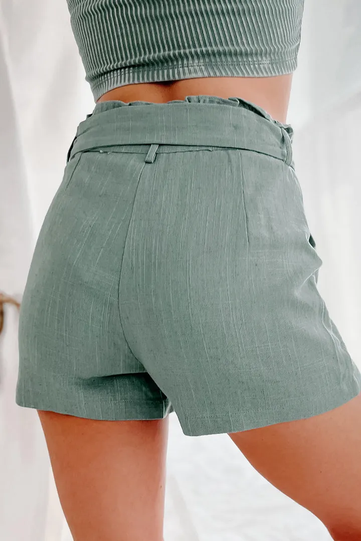 Big Ambitions High Rise Linen Paperbag Shorts (Sage)