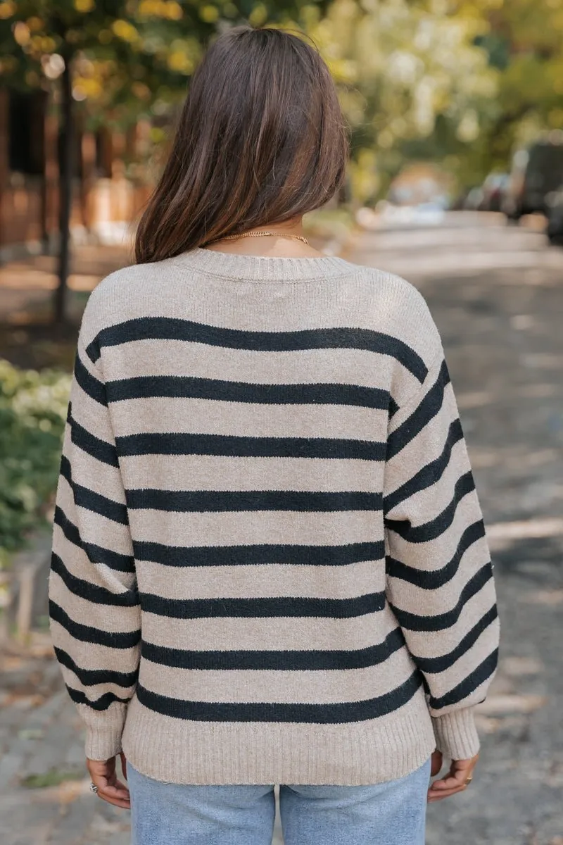 Black and Mocha Striped Pullover Sweater - DOORBUSTER