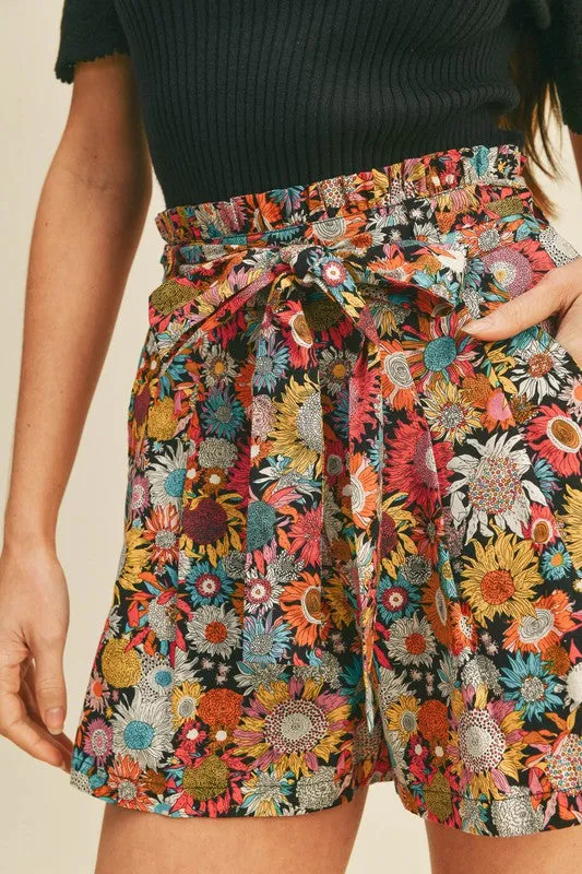 Black Multi Floral Print High Waist Shorts