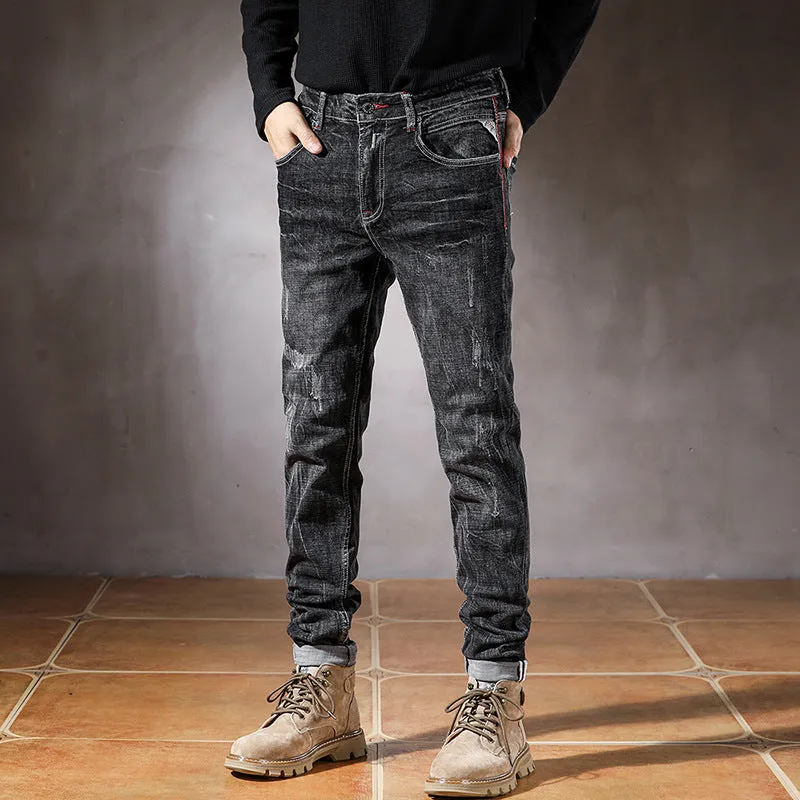 Black Ripped Long Jeans Male