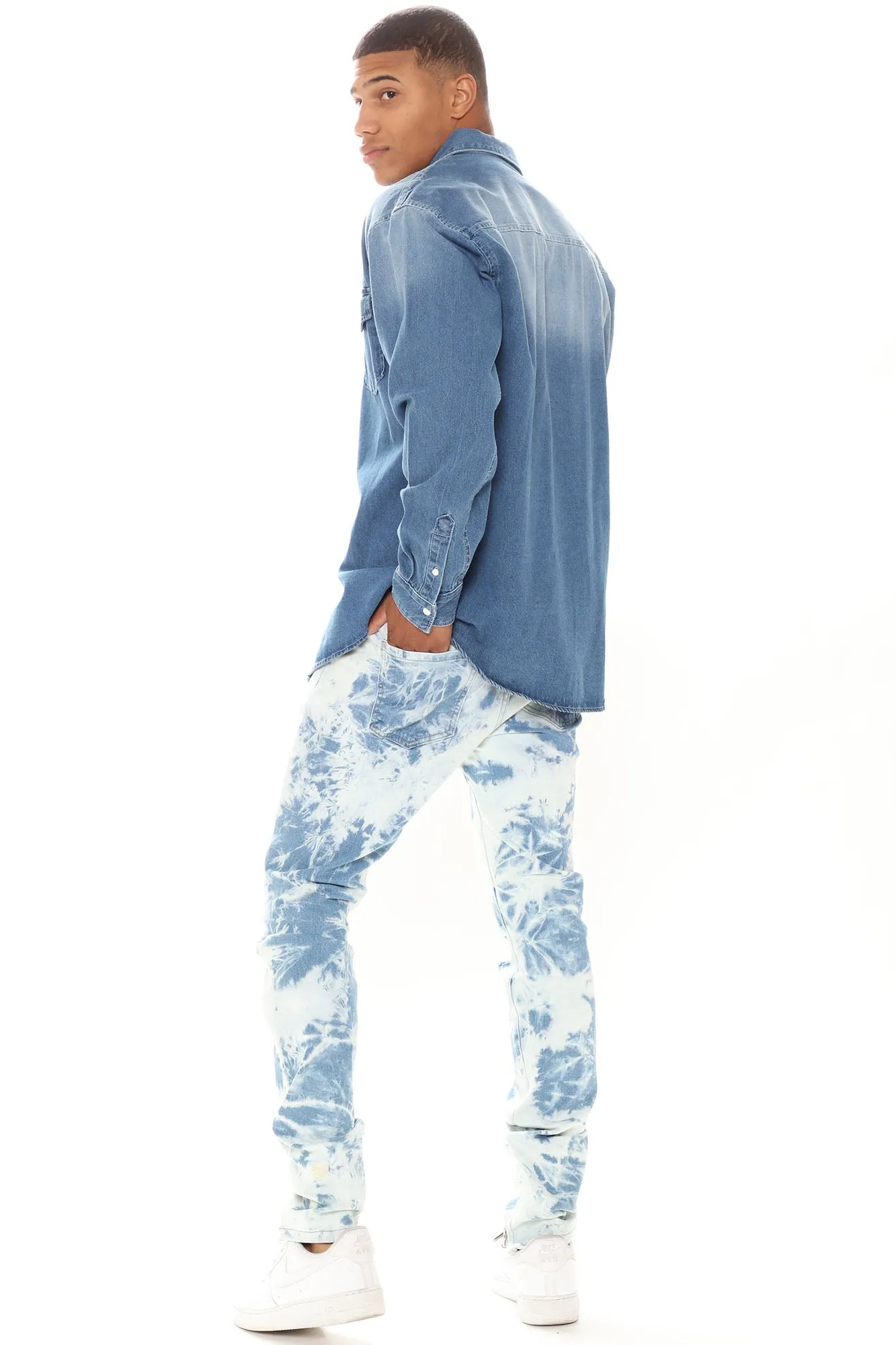 Bleached Wash Ripped Stacked Skinny Jeans - Bleach Blue Wash