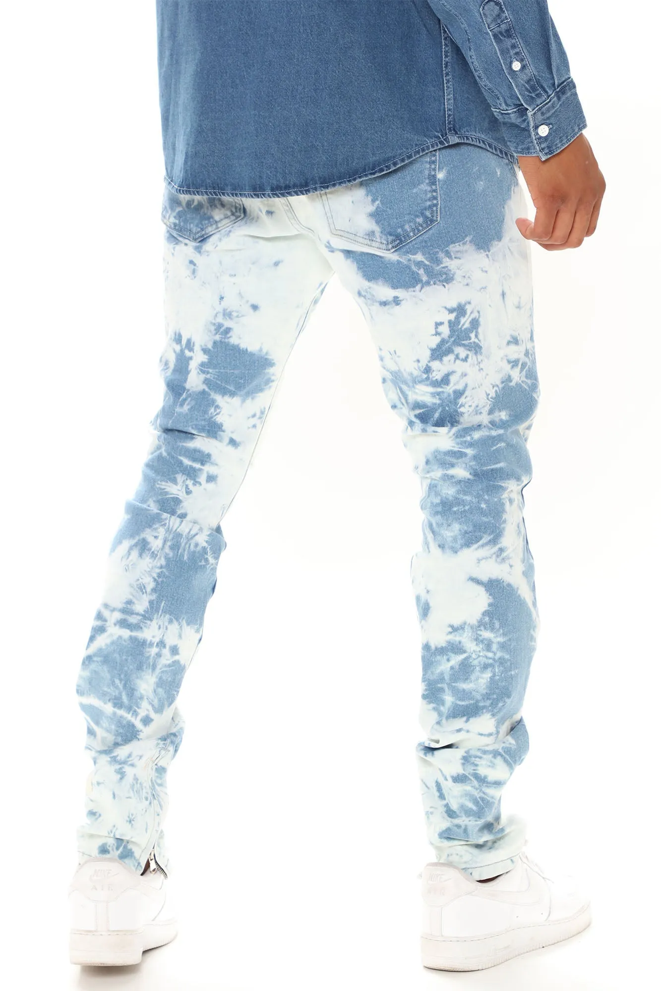 Bleached Wash Ripped Stacked Skinny Jeans - Bleach Blue Wash