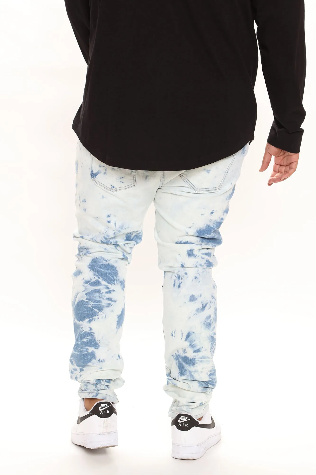 Bleached Wash Ripped Stacked Skinny Jeans - Bleach Blue Wash