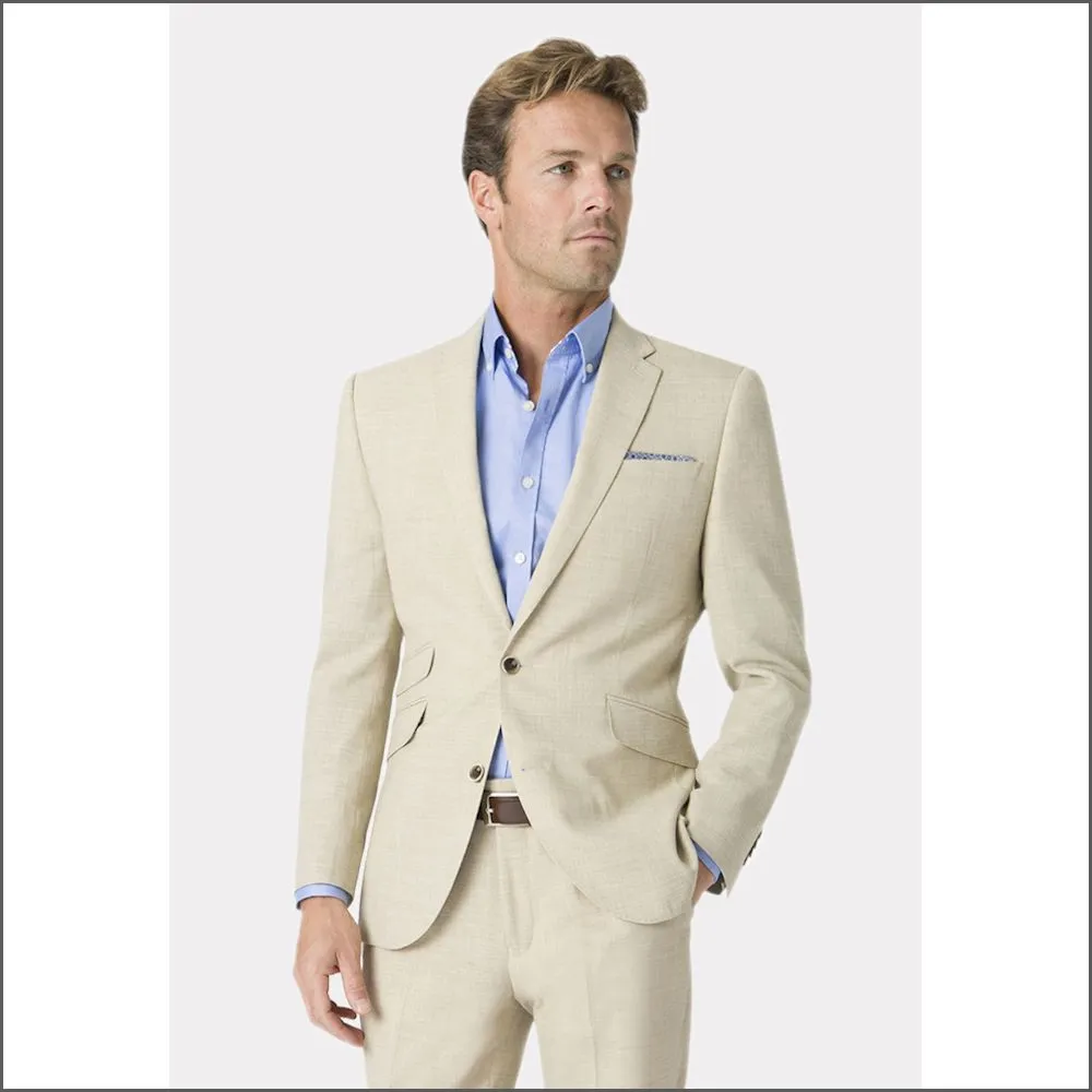 Brook Taverner Constable Tailored Fit Natural Linen Blend Trouser--