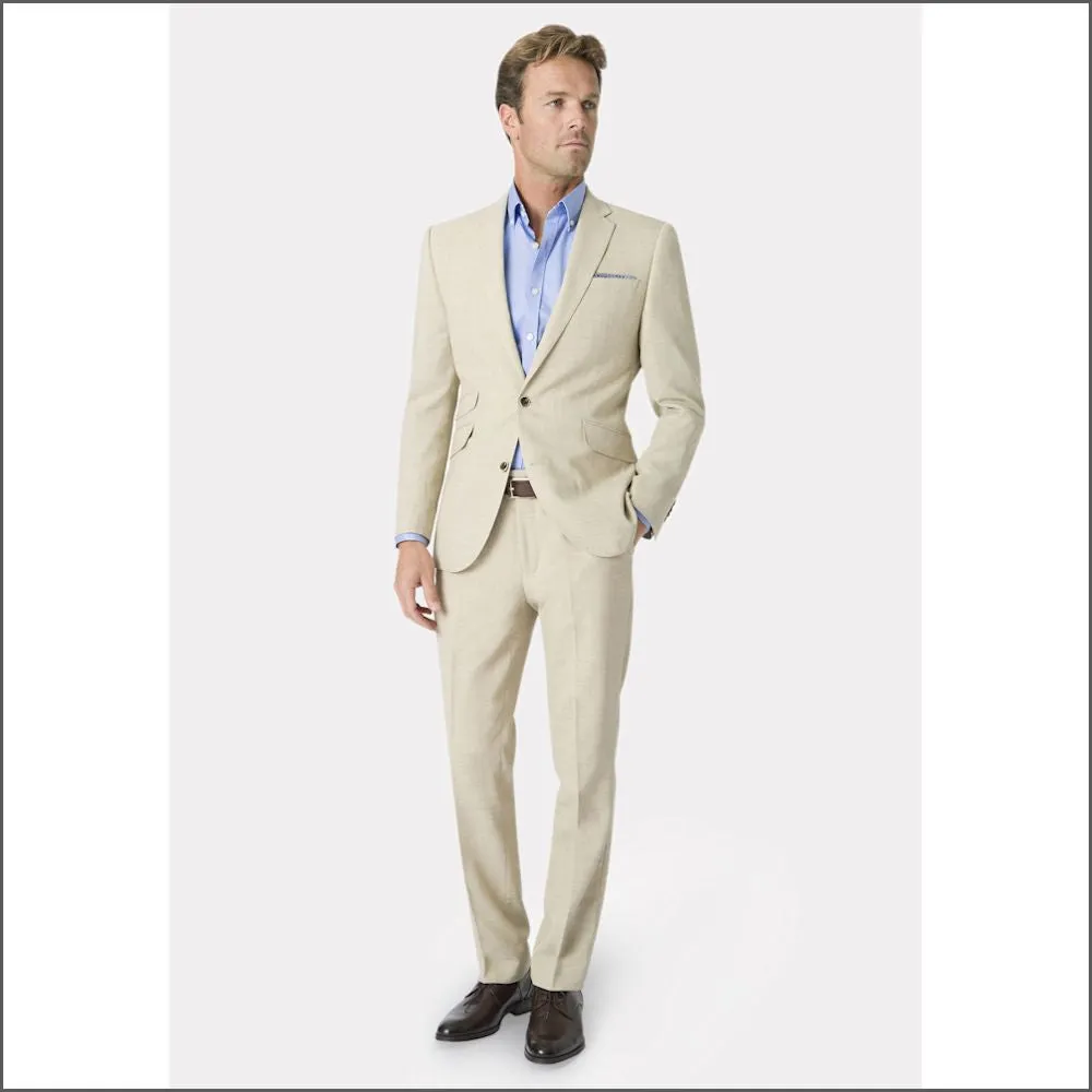 Brook Taverner Constable Tailored Fit Natural Linen Blend Trouser--