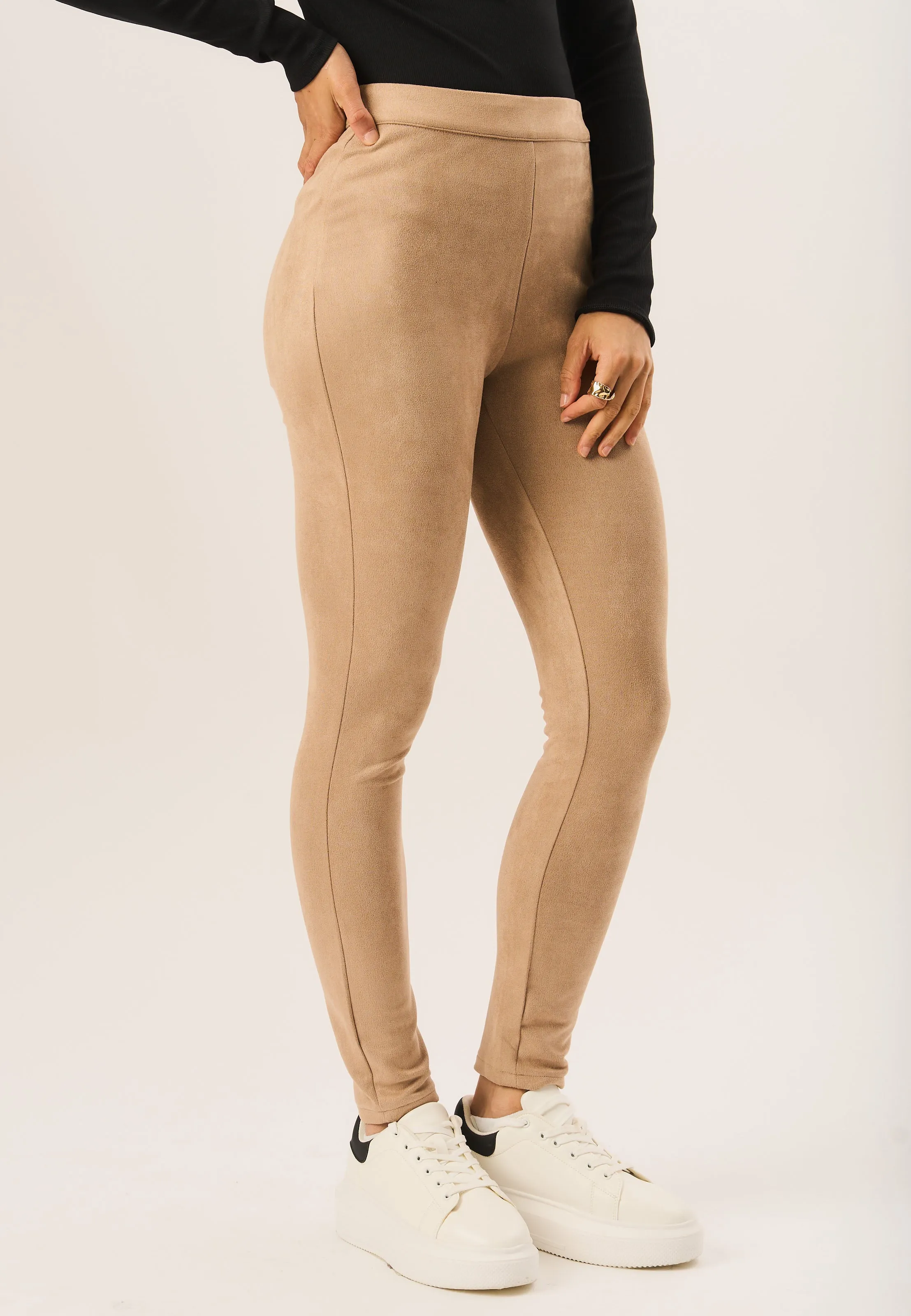 Brown Skinny Faux Suede Stretch Leggings