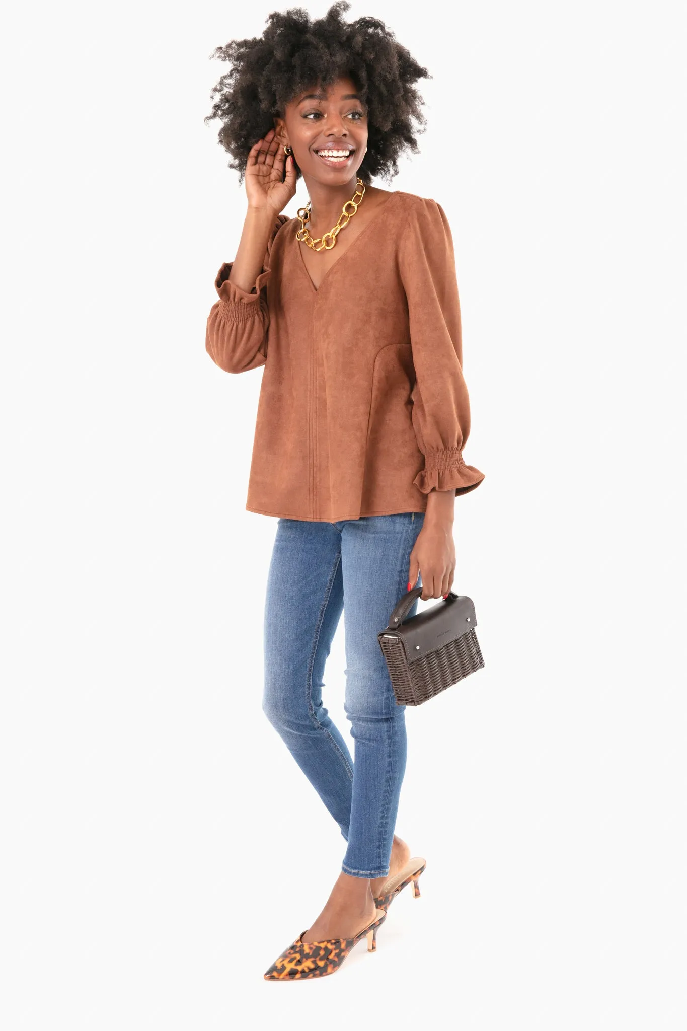 Brown Suede Easton Blouse