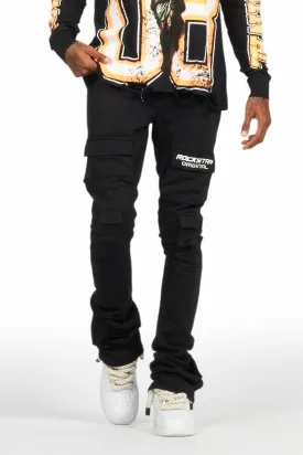 Connor Black Stacked Flare Track Pant