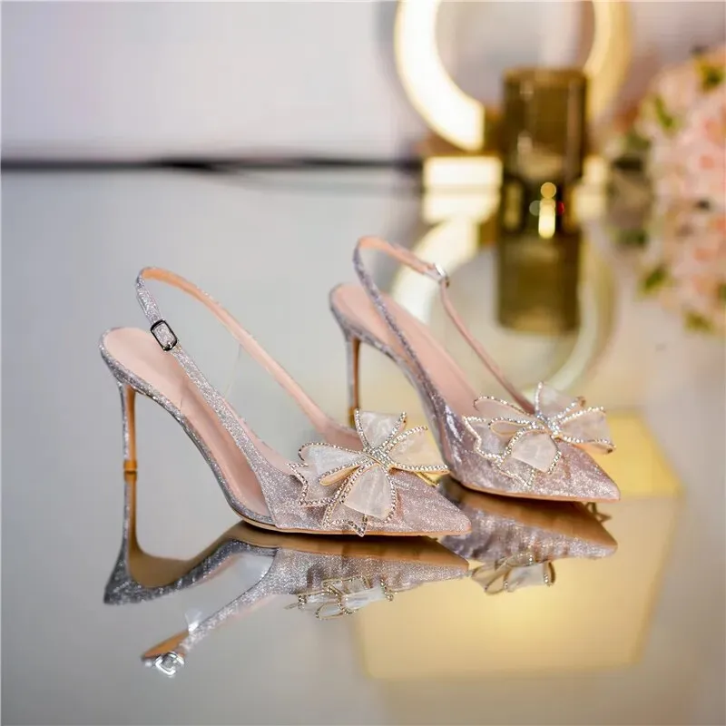 Crystal Flower Bow Sequin Heels