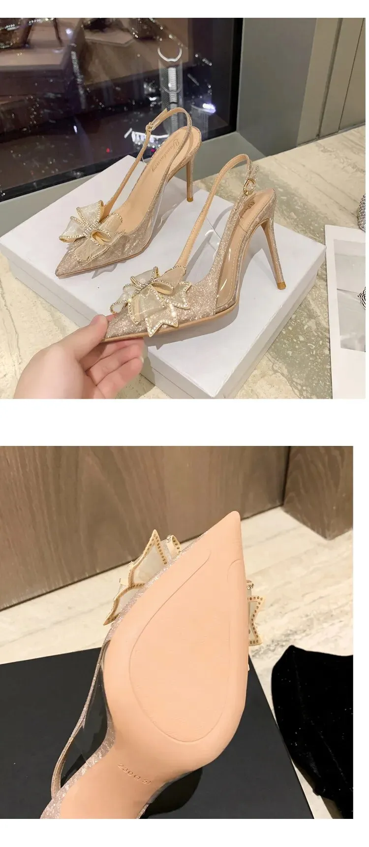 Crystal Flower Bow Sequin Heels