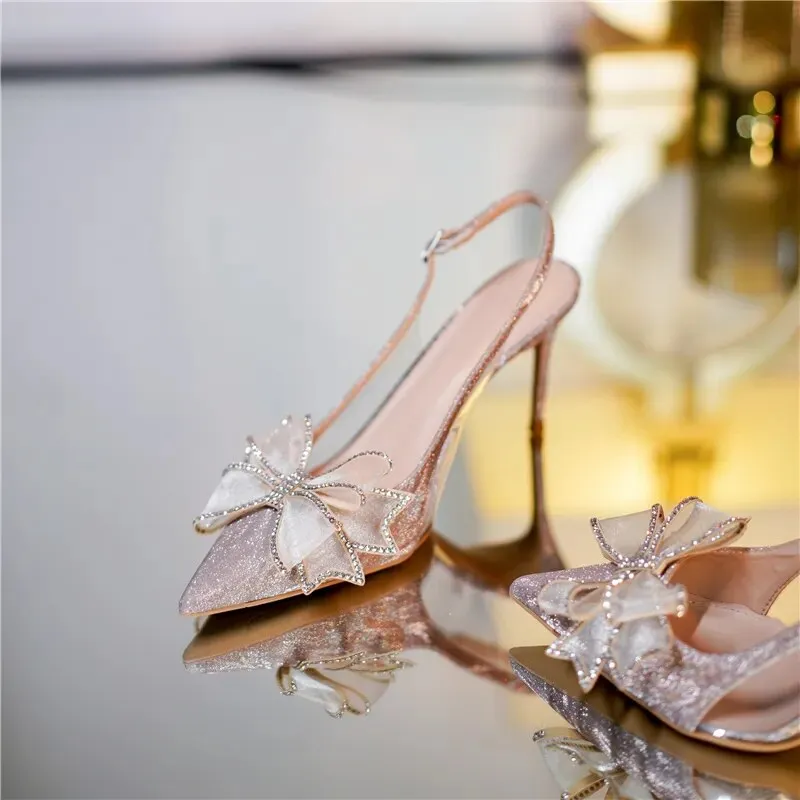 Crystal Flower Bow Sequin Heels