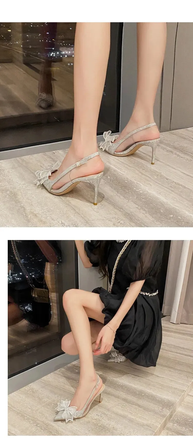 Crystal Flower Bow Sequin Heels