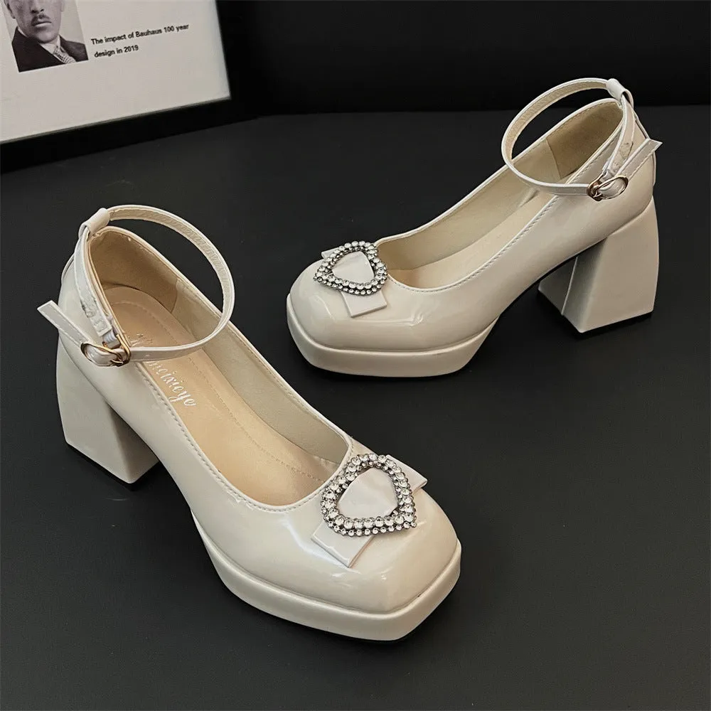 Crystal Heart Chunky Heel