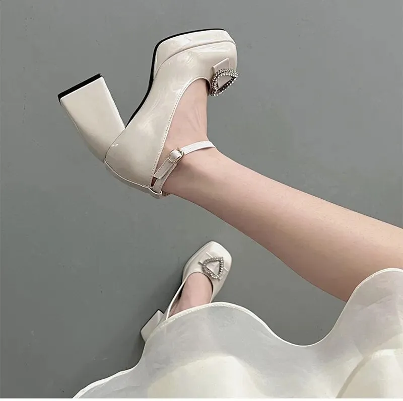 Crystal Heart Chunky Heel