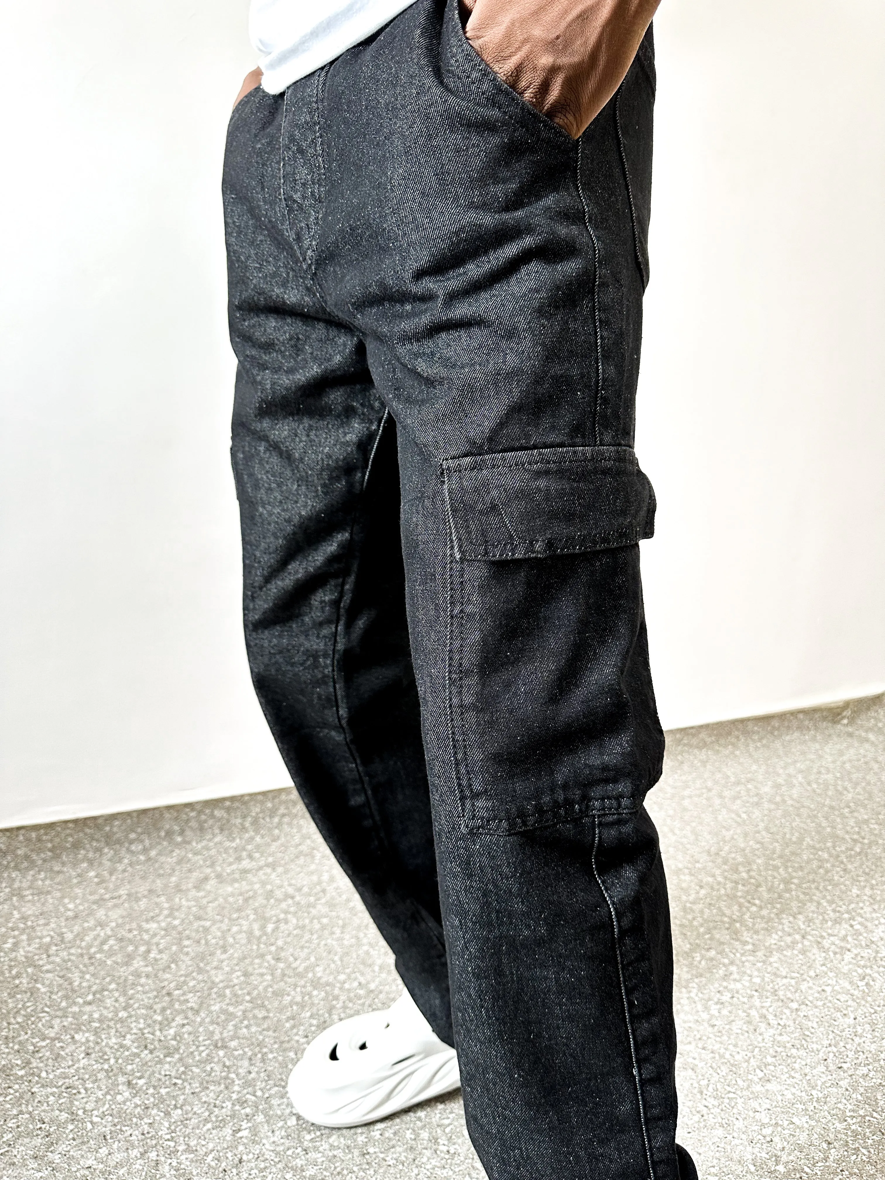 Curtis Cargo Utility Baggy Washed Black Denim Pants