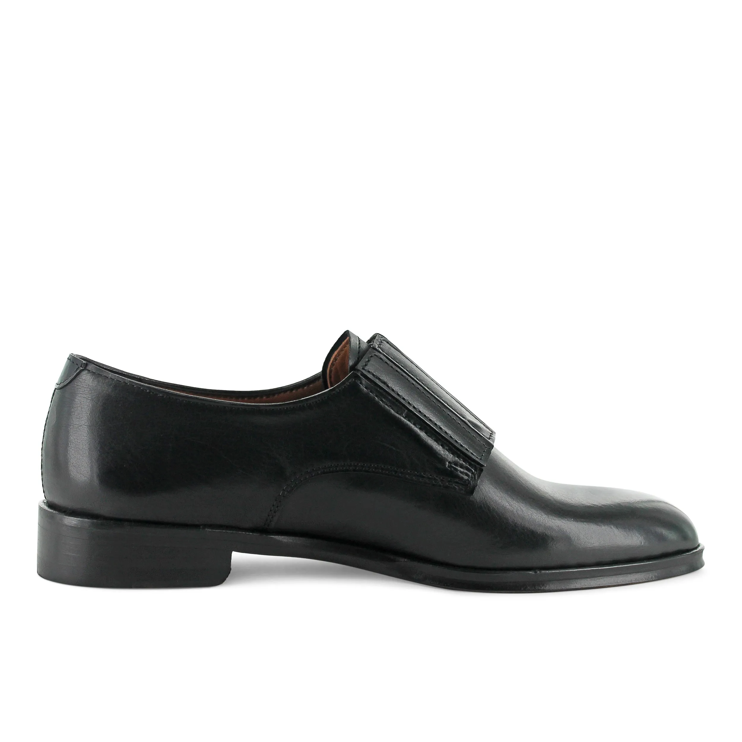 D257 - Black Leather Double Monk