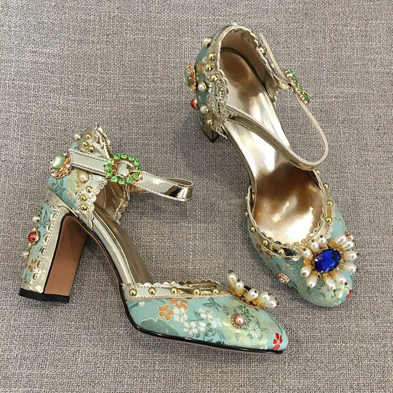 Embroidered Gem Heels