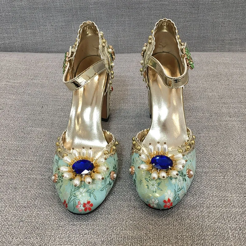 Embroidered Gem Heels