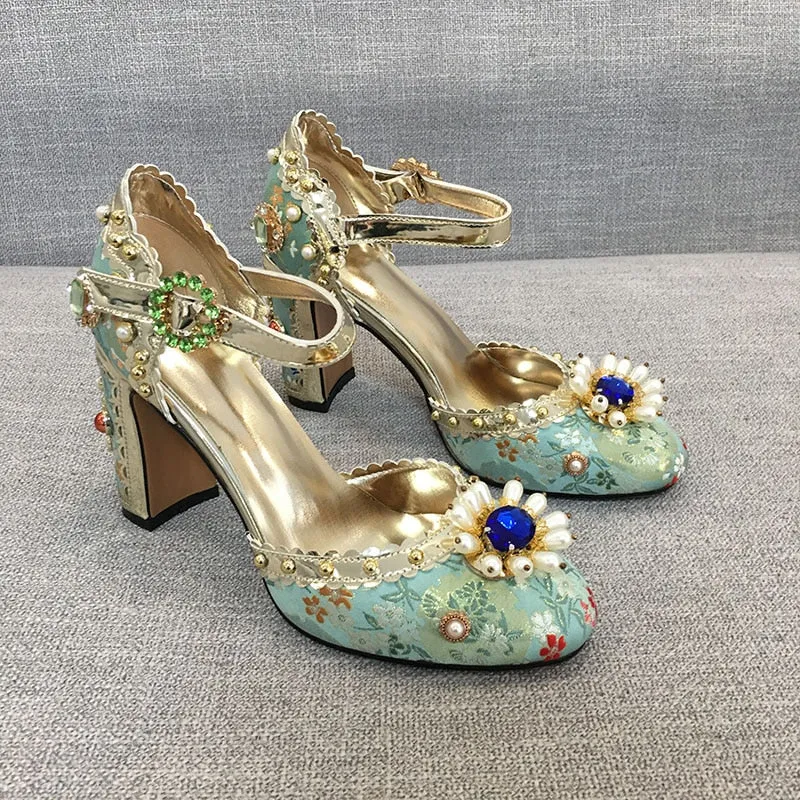 Embroidered Gem Heels