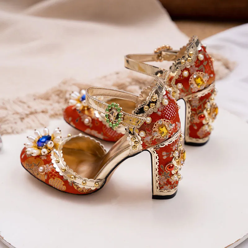 Embroidered Gem Heels