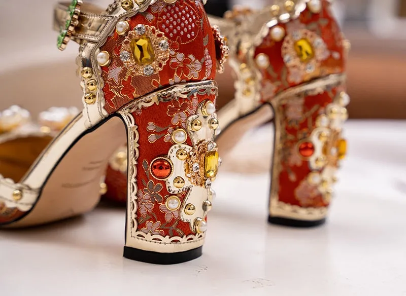 Embroidered Gem Heels