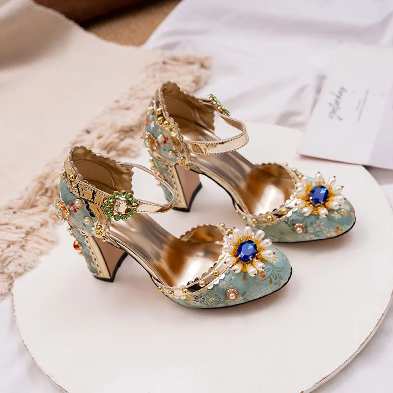 Embroidered Gem Heels