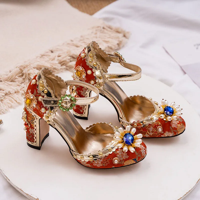 Embroidered Gem Heels