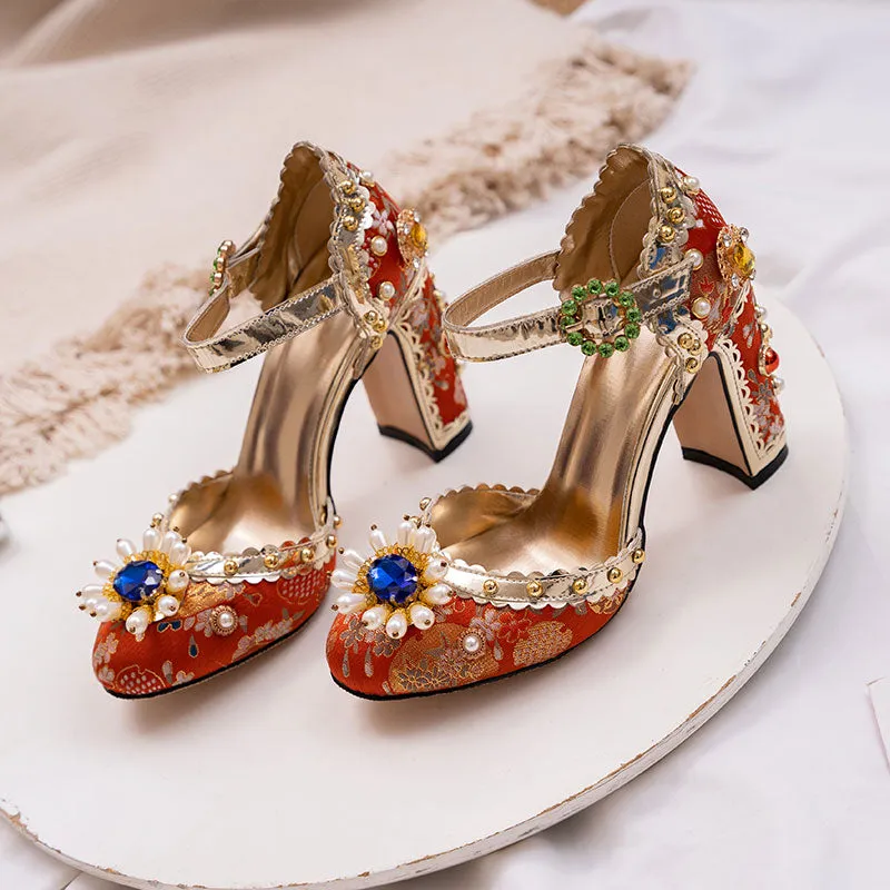 Embroidered Gem Heels