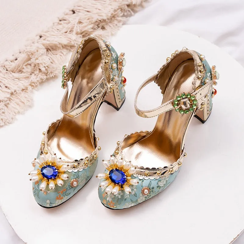 Embroidered Gem Heels