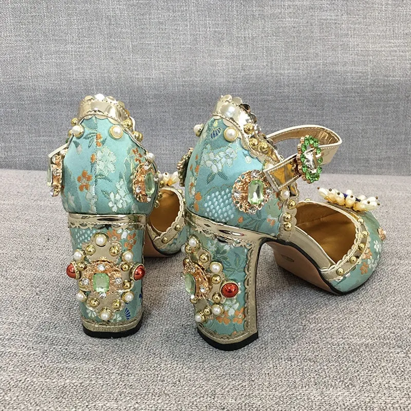 Embroidered Gem Heels