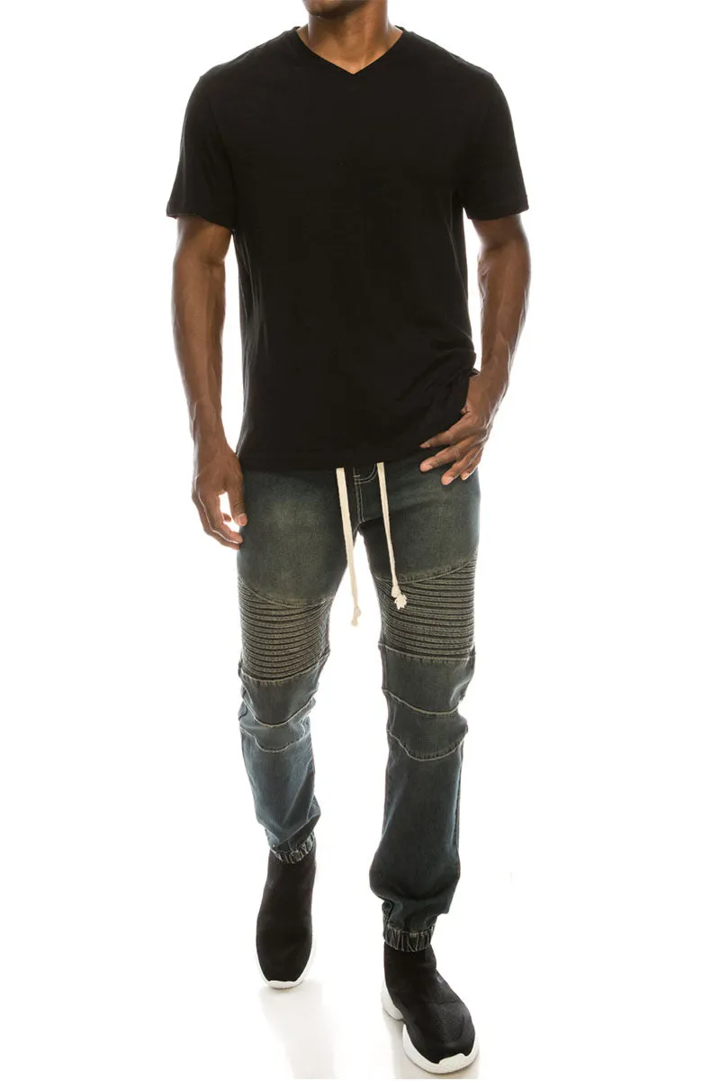 Essential Biker Denim Jogger Pants