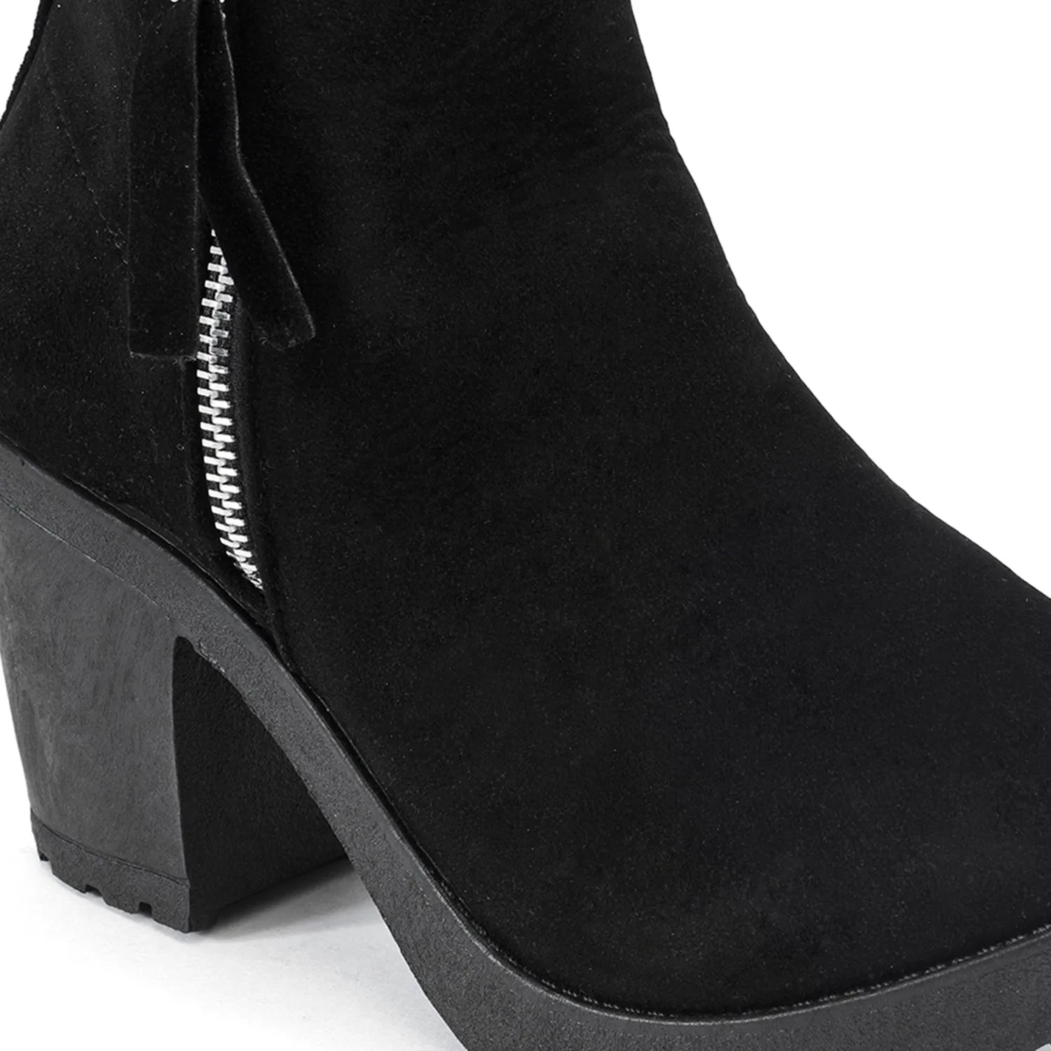 Faux Suede Cleated Zip-Up Ankle Boots