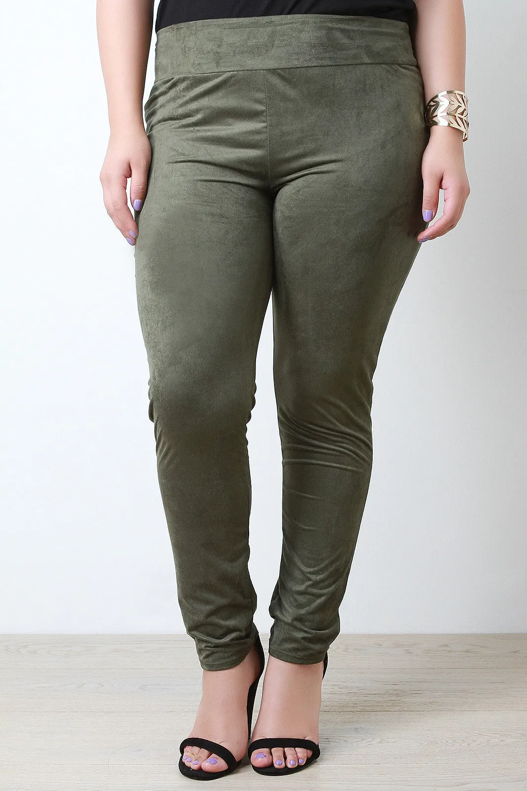 Faux Suede High Waist Tapered Leggings