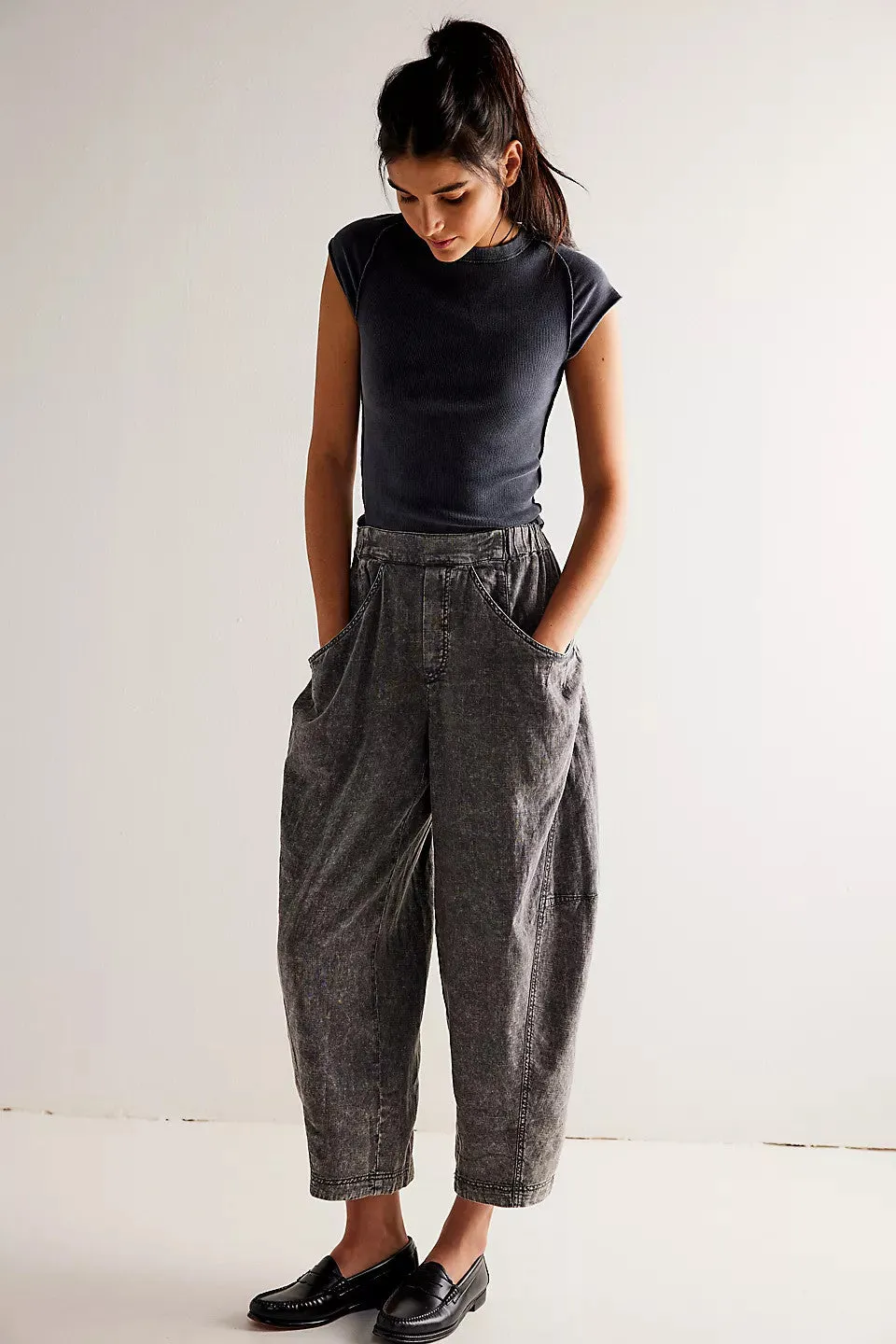 Free People High Road Pull-On Barrel Pants in Dried Basil