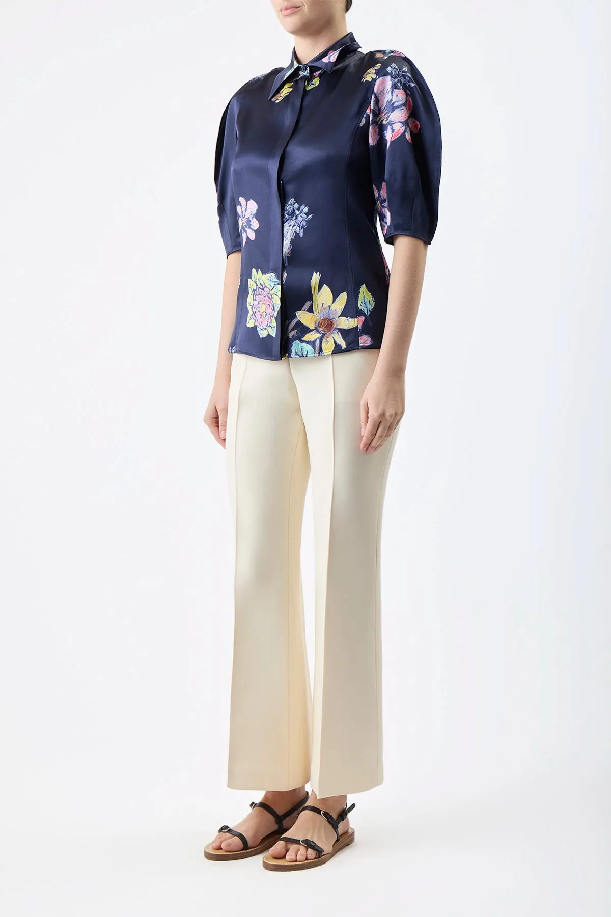 Gabriel Pant in Ivory Wool Silk Cady