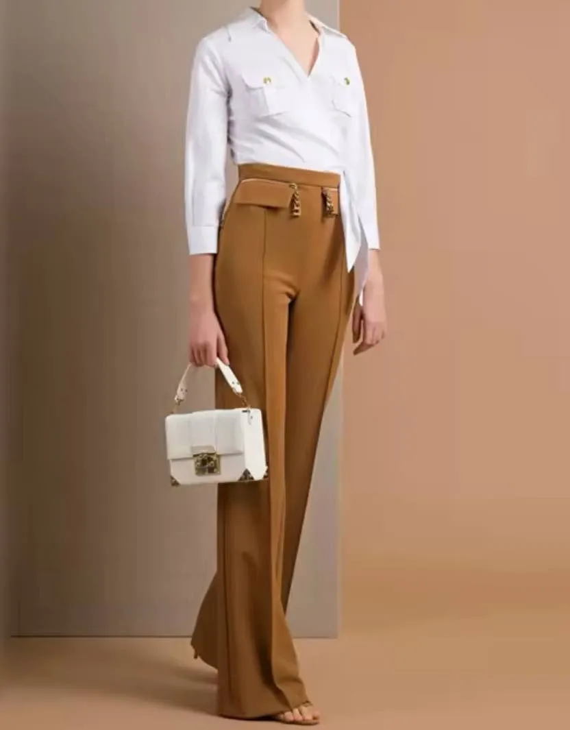 High Waisted Flared Trousers With Chains