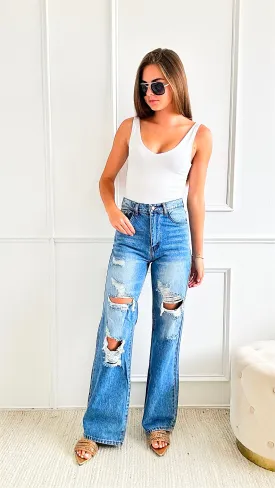 High Waisted Wide Leg Ripped Jean