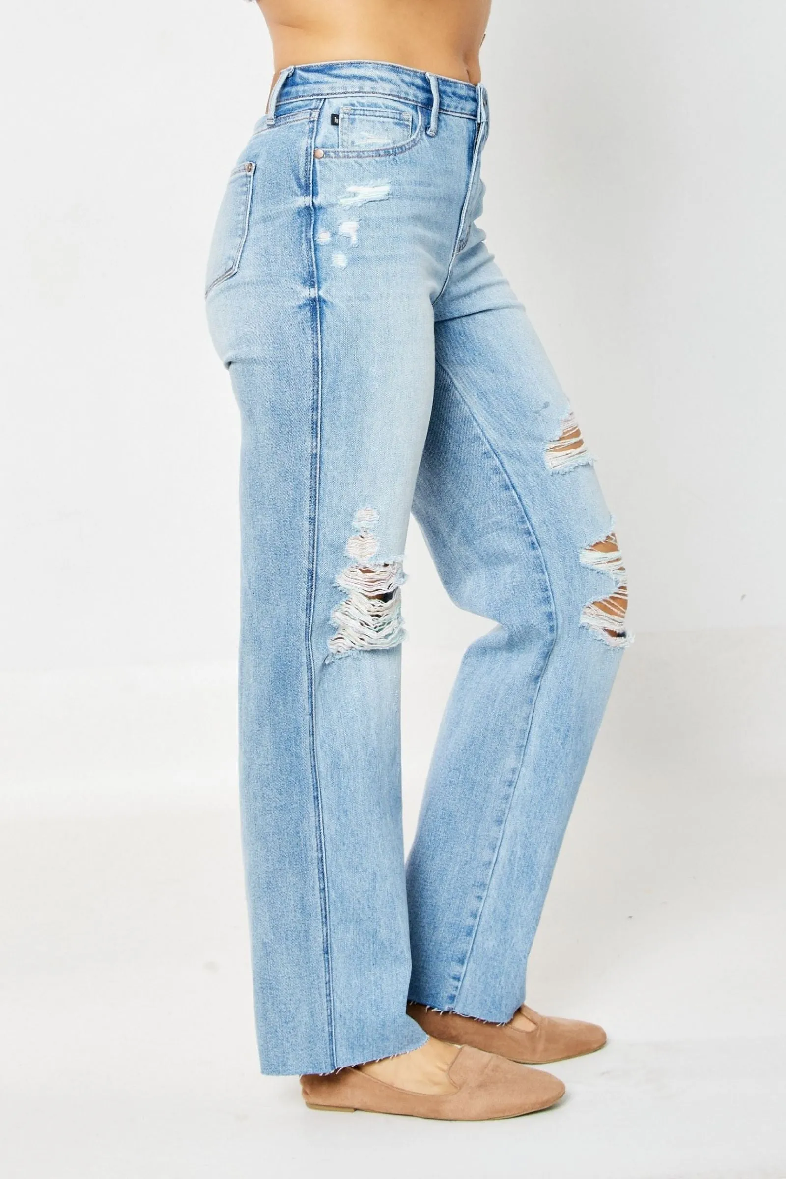 Judy Blue Sara High Rise 90’s Distressed Straight Leg Jeans