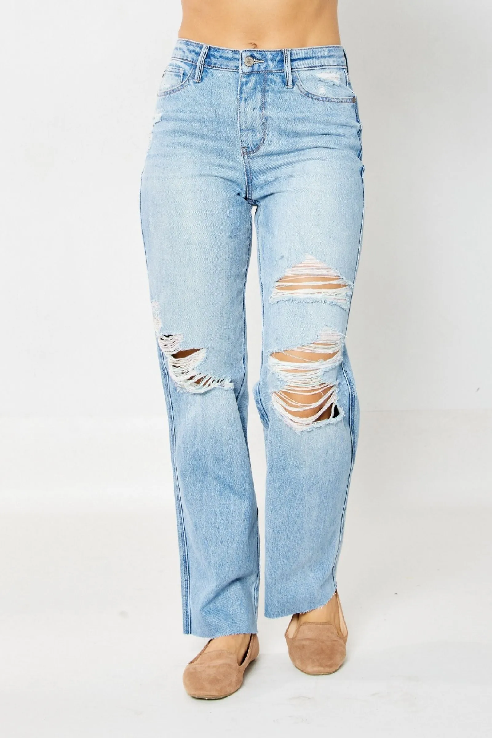 Judy Blue Sara High Rise 90’s Distressed Straight Leg Jeans