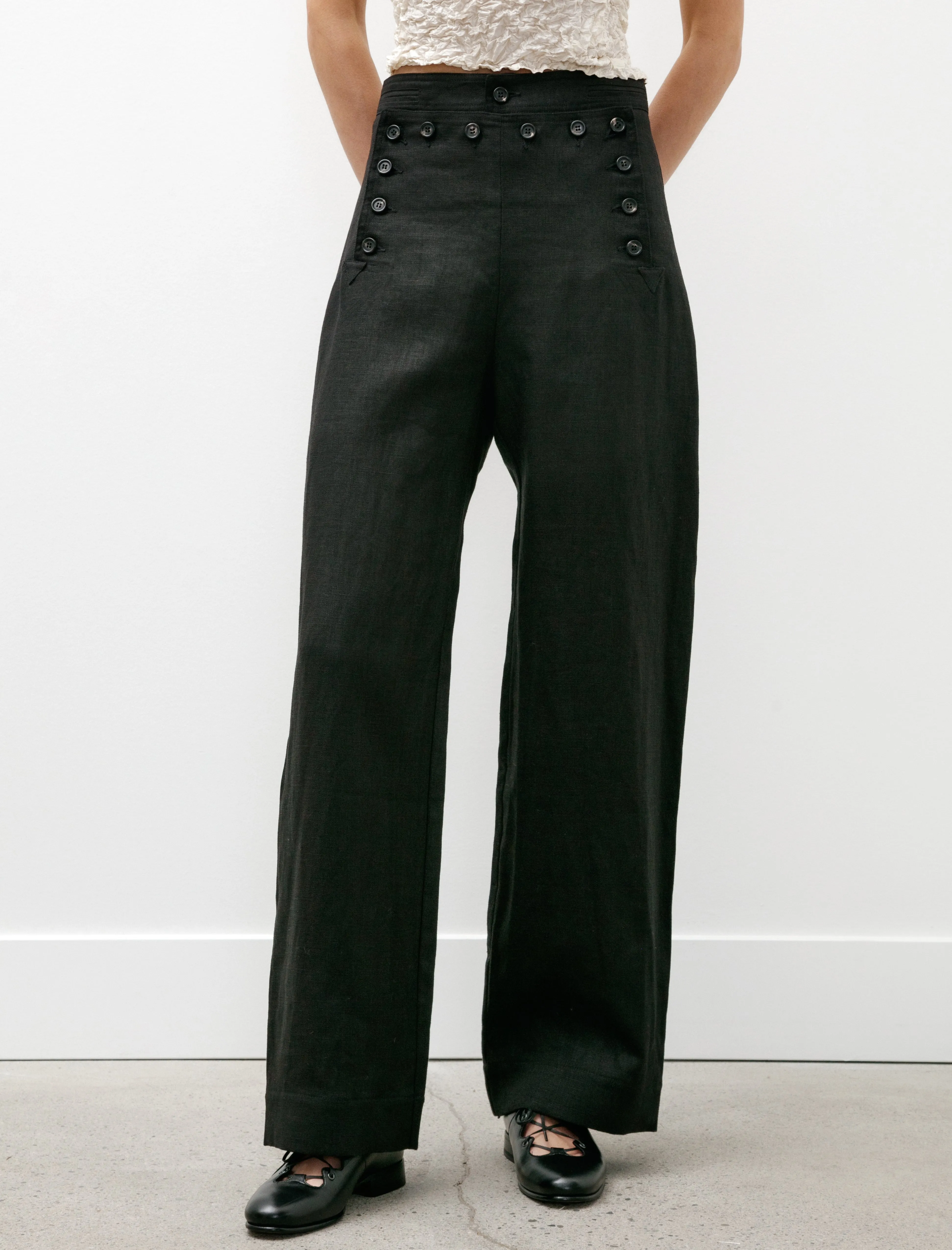 Linen Sailor Trousers Black