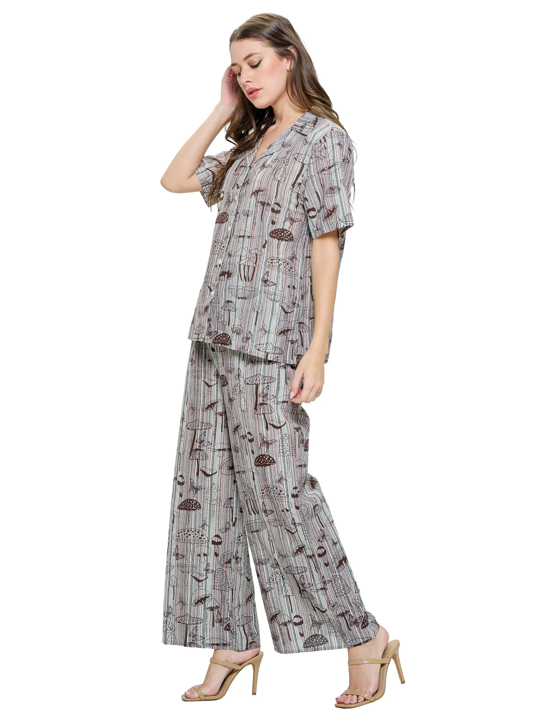 Lounging Pants Mushroom Print Striped