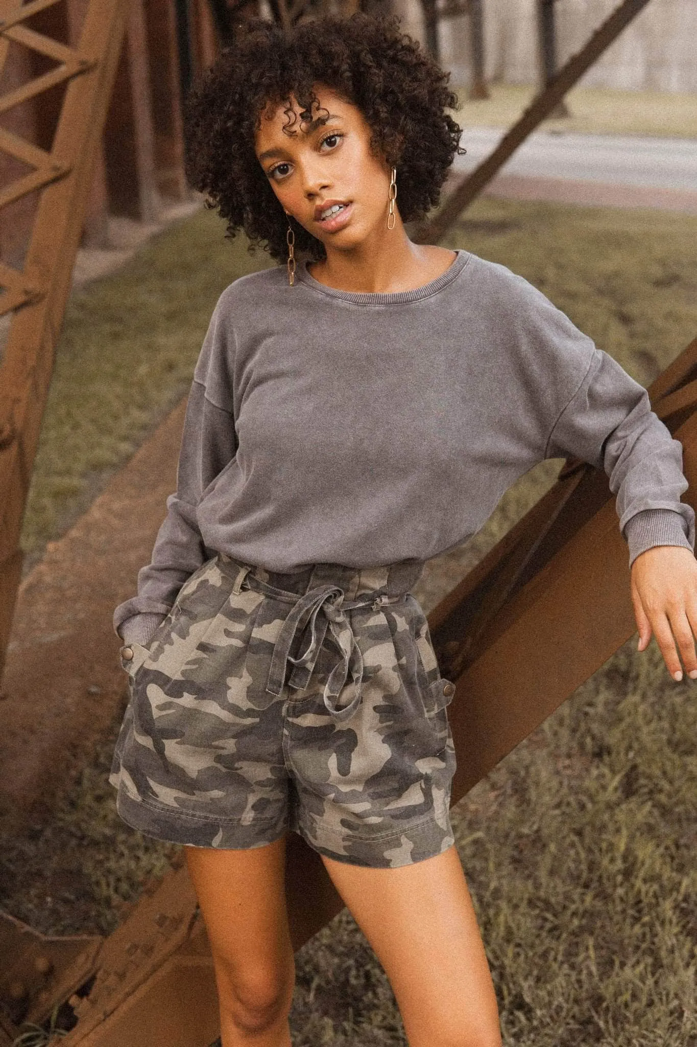 Love Army Belted Camouflage Wide-Leg Shorts