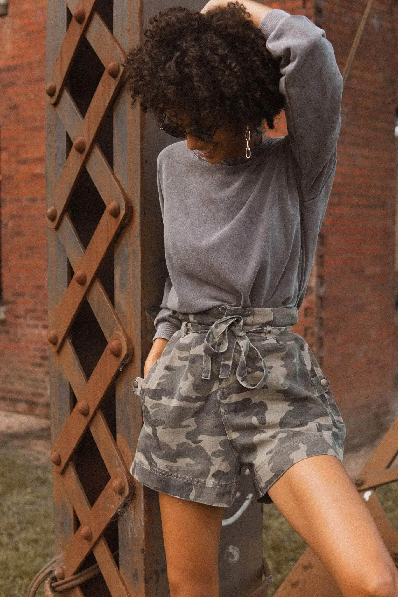 Love Army Belted Camouflage Wide-Leg Shorts