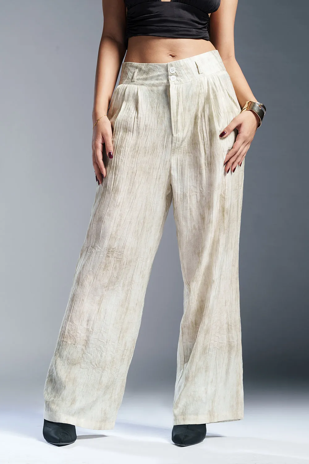 Mellow Beige Sheer Double Button Korean Pants