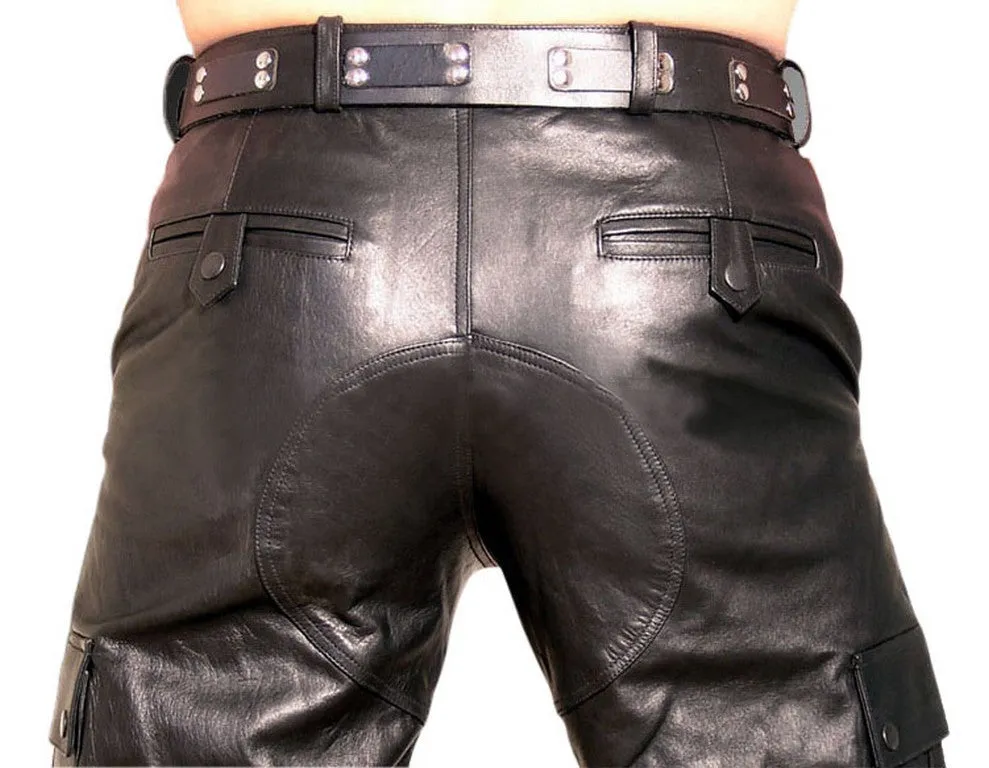 Men's Black Genuine Leather Utility Pants MP08